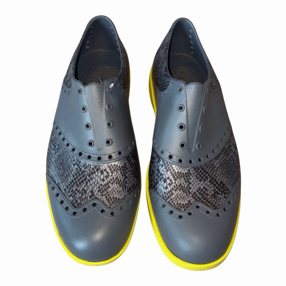 BIION Golf Shoe Patterns Snake Oxford Gray Yellow Mens Size 10 New Washable